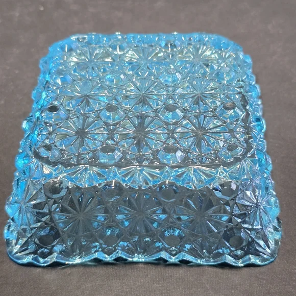4 Daisy And Button Blue Sauce Dish LG Wright Glass Vintage Trinket Dishes 4" - Picture 8 of 9
